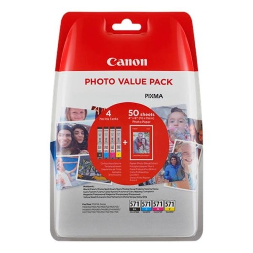 Canon oryginalny ink / tusz 0386C006, cmyk, Canon CLI-571 C/M/Y/BK + 50x PP-201, Canon PIXMA TS5051,53,55, TS6050,51,52, TS8051,52