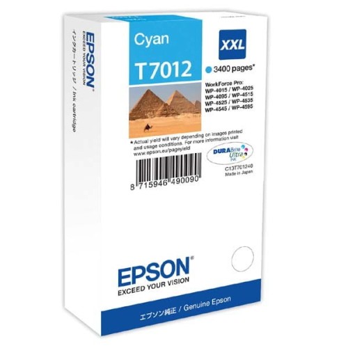 Epson oryginalny ink / tusz C13T70124010, XXL, cyan, 3400s, Epson WorkForce Pro WP4000, 4500 series