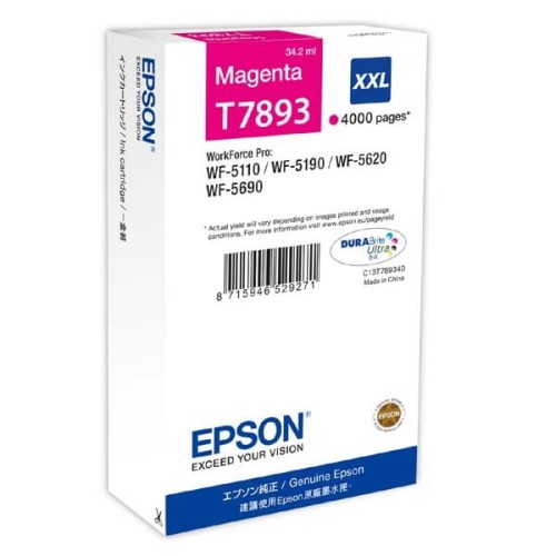 Epson oryginalny ink / tusz C13T789340, T789, XXL, magenta, 4000s, 34ml, 1szt, Epson WorkForce Pro WF-5620DWF, WF-5110DW, WF-5690D