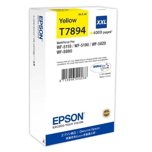 Epson oryginalny ink / tusz C13T789440, T789, XXL, yellow, 4000s, 34ml, 1szt, Epson WorkForce Pro WF-5620DWF, WF-5110DW, WF-5690DW